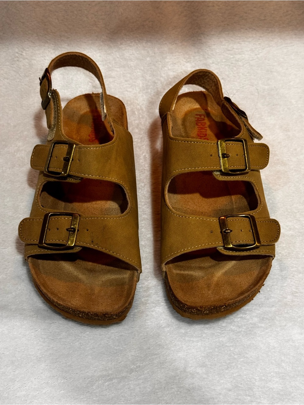 fabkids Tan Double-Buckle Adjustable Kids Sandals